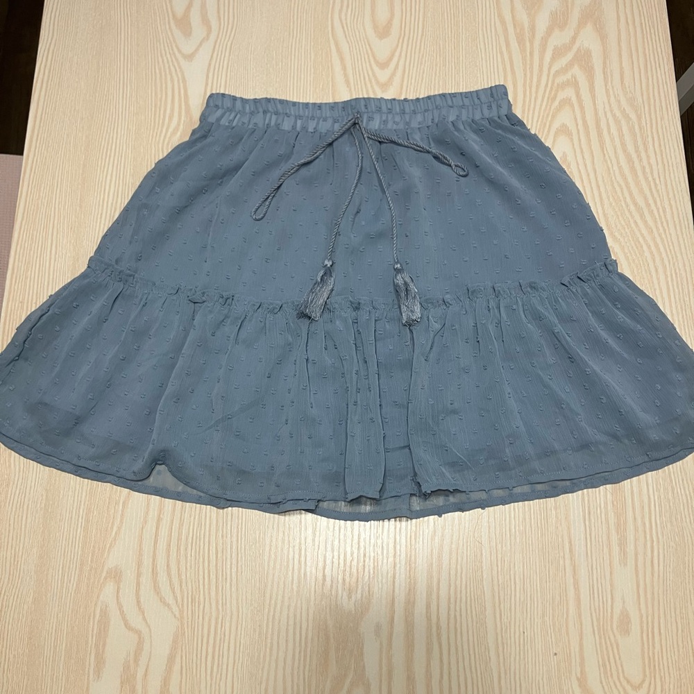 Pink Lily Blue Skater Mini Skirt with Tie Front